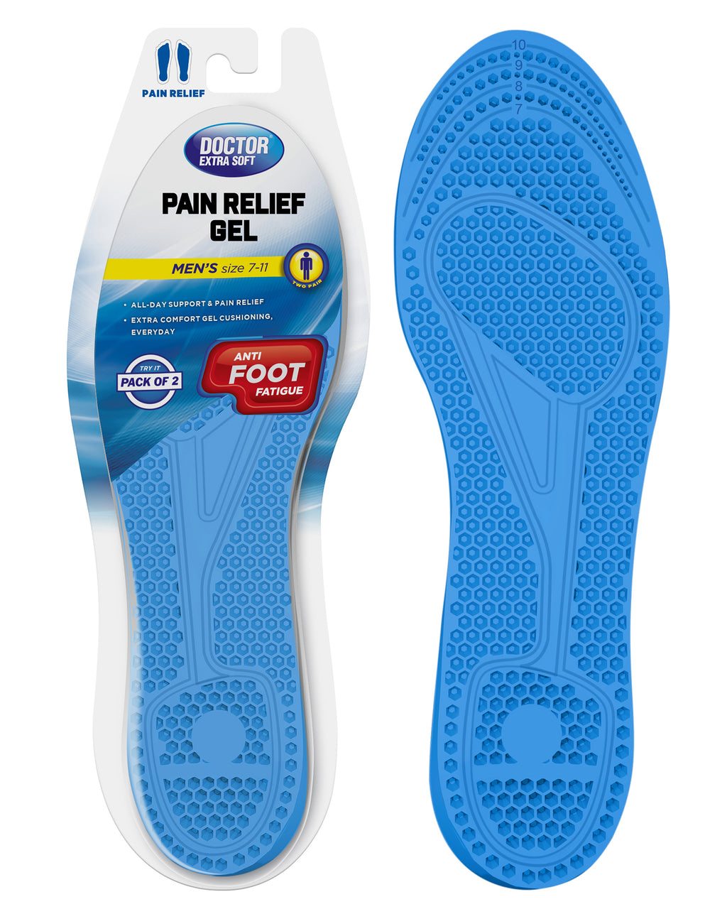DOCTOR EXTRA SOFT Pain Relief Trimmable Gel Insoles Pack of 2 Pair for Men's Size 7-11| Comfortable & Breathable| Lightweight & Durable| Ideal For Loose Shoes or Replacing Existing Insoles/Inserts