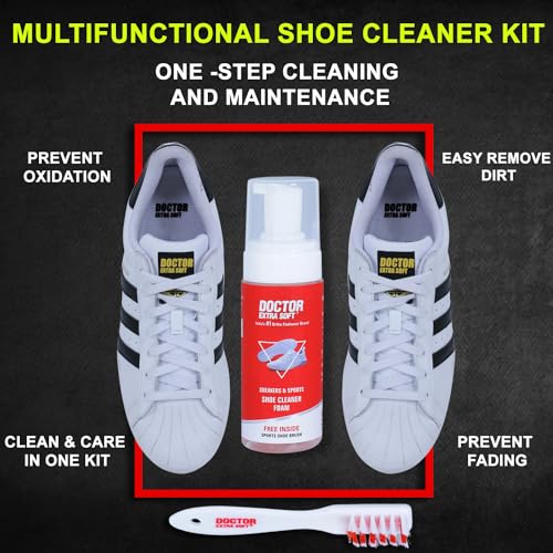 DOCTOR EXTRA SOFT Sports & Sneaker Care Kit |150 ml Shoe Foam Cleaner with Free Brush Quickly Remove Dirt & Stains Shoes Like White/Canvas/Tennis/Trainers/Nubuck/Suede/Loafers