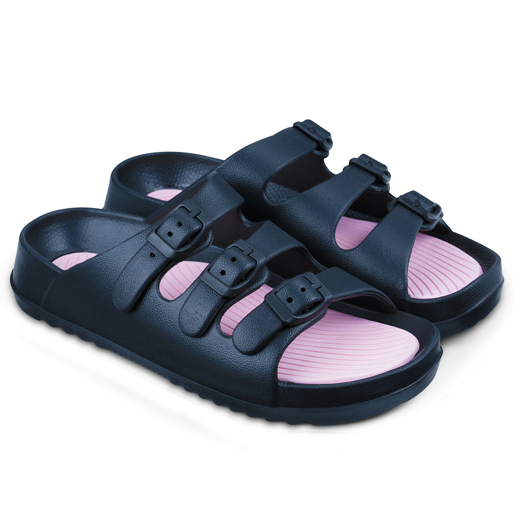 DOCTOR EXTRA SOFT Women’s EVA Slide Slip-On with Adjustable Triple Buckle Straps| Lightweight & Comfortable| Waterproof Summer Beach Pool Sandals for Indoor/Outdoor Casual Daily Walking Slippers D-548