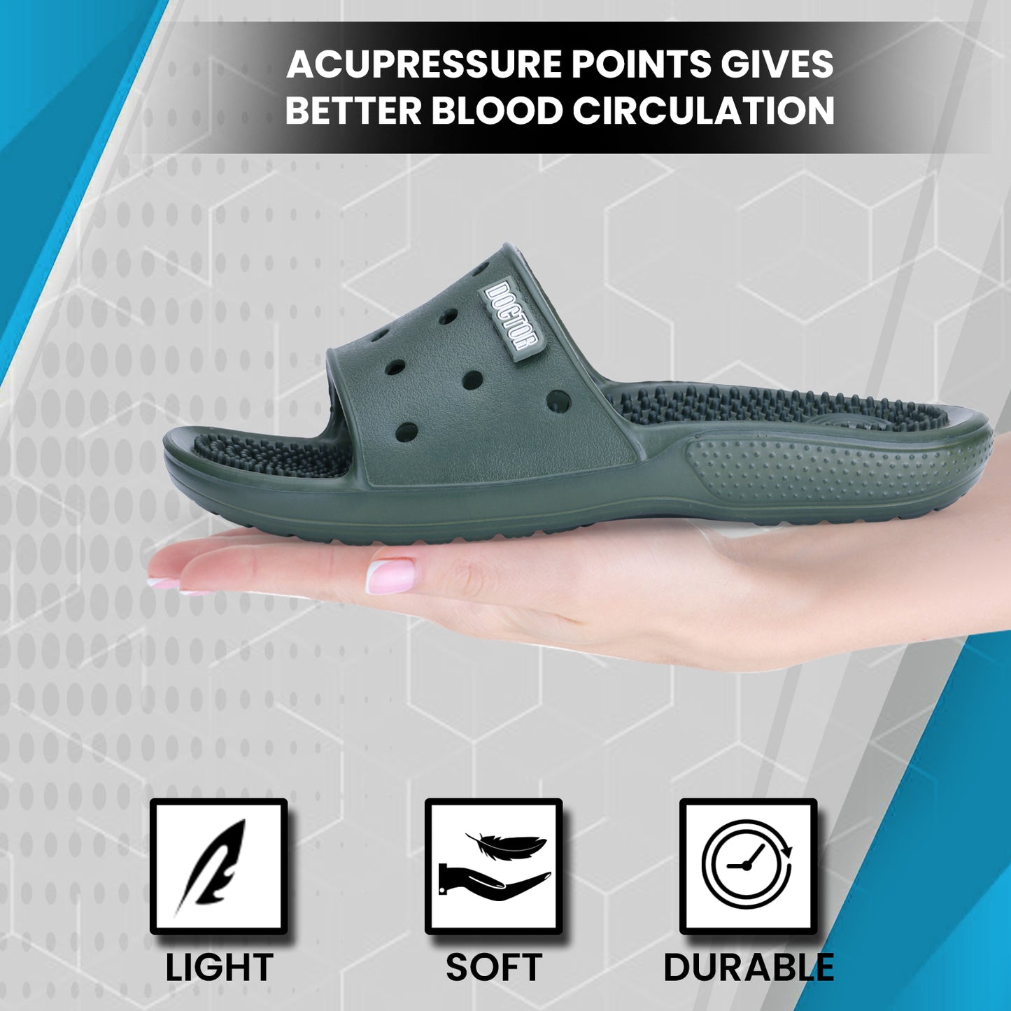 DOCTOR EXTRA SOFT D-545 Men's Orthopedic Acupressure Sliders/Slippers with Cushion FootBed for Adult| Comfortable & Light Weight | Stylish & Anti-Skid| Waterproof | Everyday Flip Flops for Gents/Boys