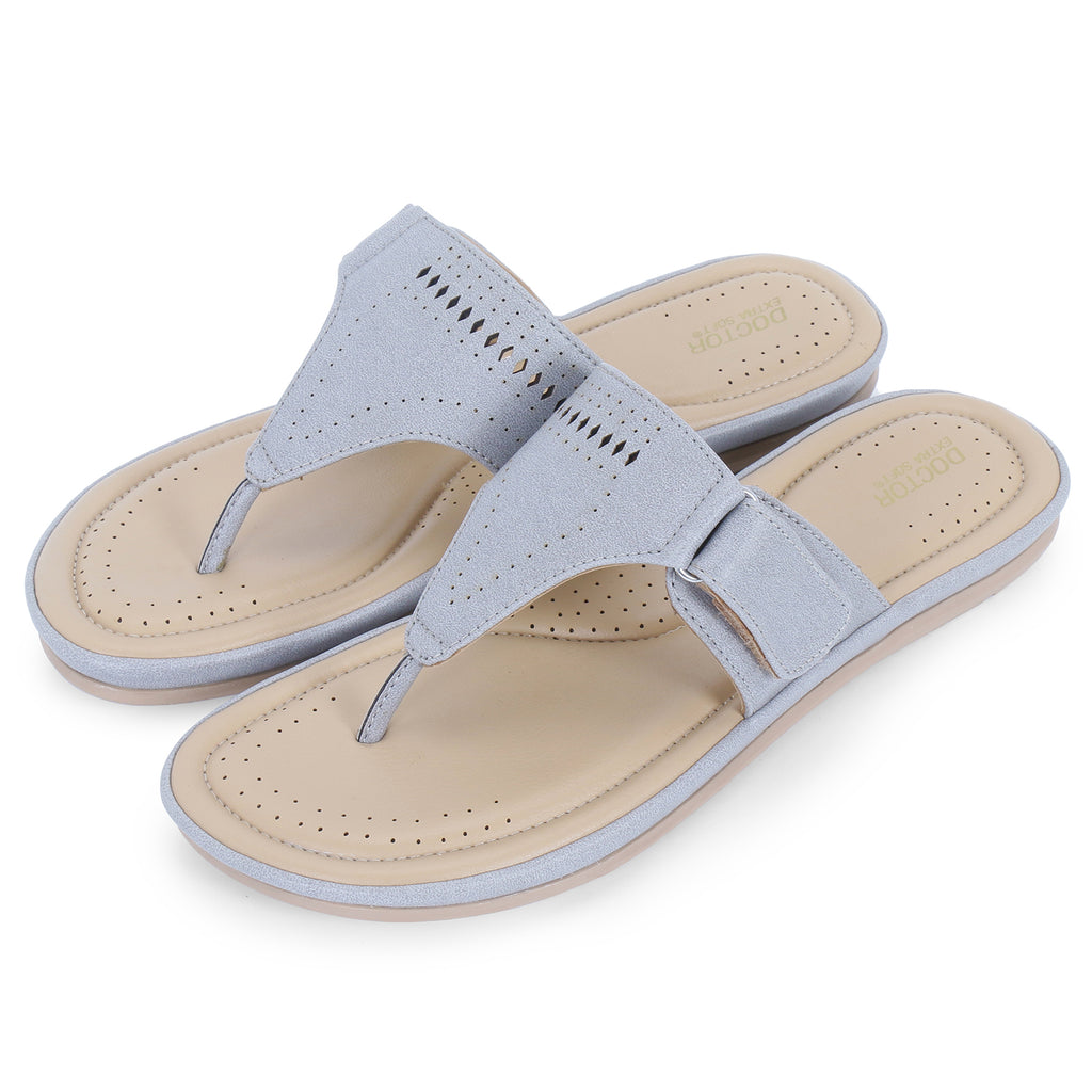 DOCTOR EXTRA SOFT D-608 Women's Flat Memory Foam Chappals, Fashionable Stylish Casual Comfortable Diabetic Orthopedic Lightweight Synthetic Slip-on Sandals with Adjustable Strap for Ladies