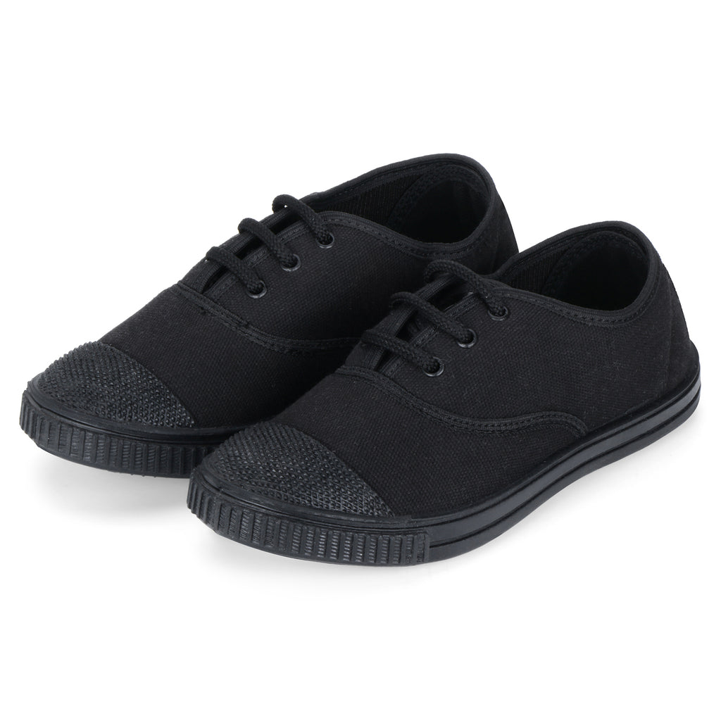 DOCTOR EXTRA SOFT D-3004 Uniform Tennis Canvas School Shoes with Laces Black & White for Boys & Girls | Memory Foam Cushion & Anti-Bacterial Technology| Lightweight | Comfortable| Durable & Anti-Skid