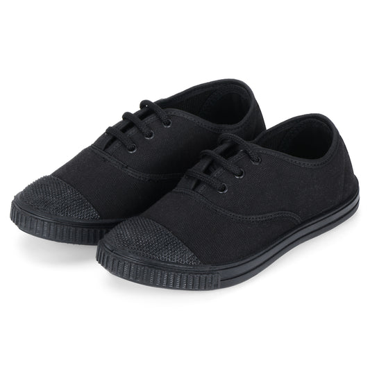 DOCTOR EXTRA SOFT D-3004 Uniform Tennis Canvas School Shoes with Laces Black & White for Boys & Girls | Memory Foam Cushion & Anti-Bacterial Technology| Lightweight | Comfortable| Durable & Anti-Skid
