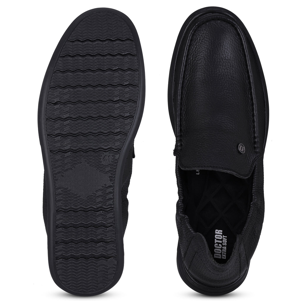 DOCTOR EXTRA SOFT D-805 Classic Genuine Leather Formal Shoes for Men with Memory Foam Cushion| Ultra Lightweight & Comfortable|Stylish & Flexible|Parties,Occasions,Office,Wedding,Casual|Black Slip On