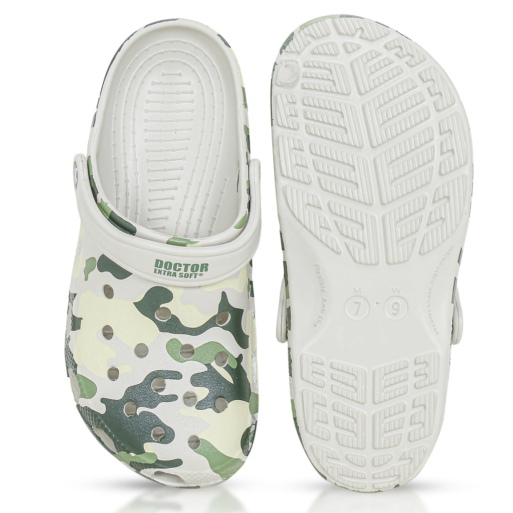 DOCTOR EXTRA SOFT D-503 Men's Classic Graphic Casual Clogs/Sandals with Adjustable Back Strap for Adult | Comfortable & Light Weight | Stylish & Anti-Skid | Waterproof & Everyday Use Mules Gents/Boys