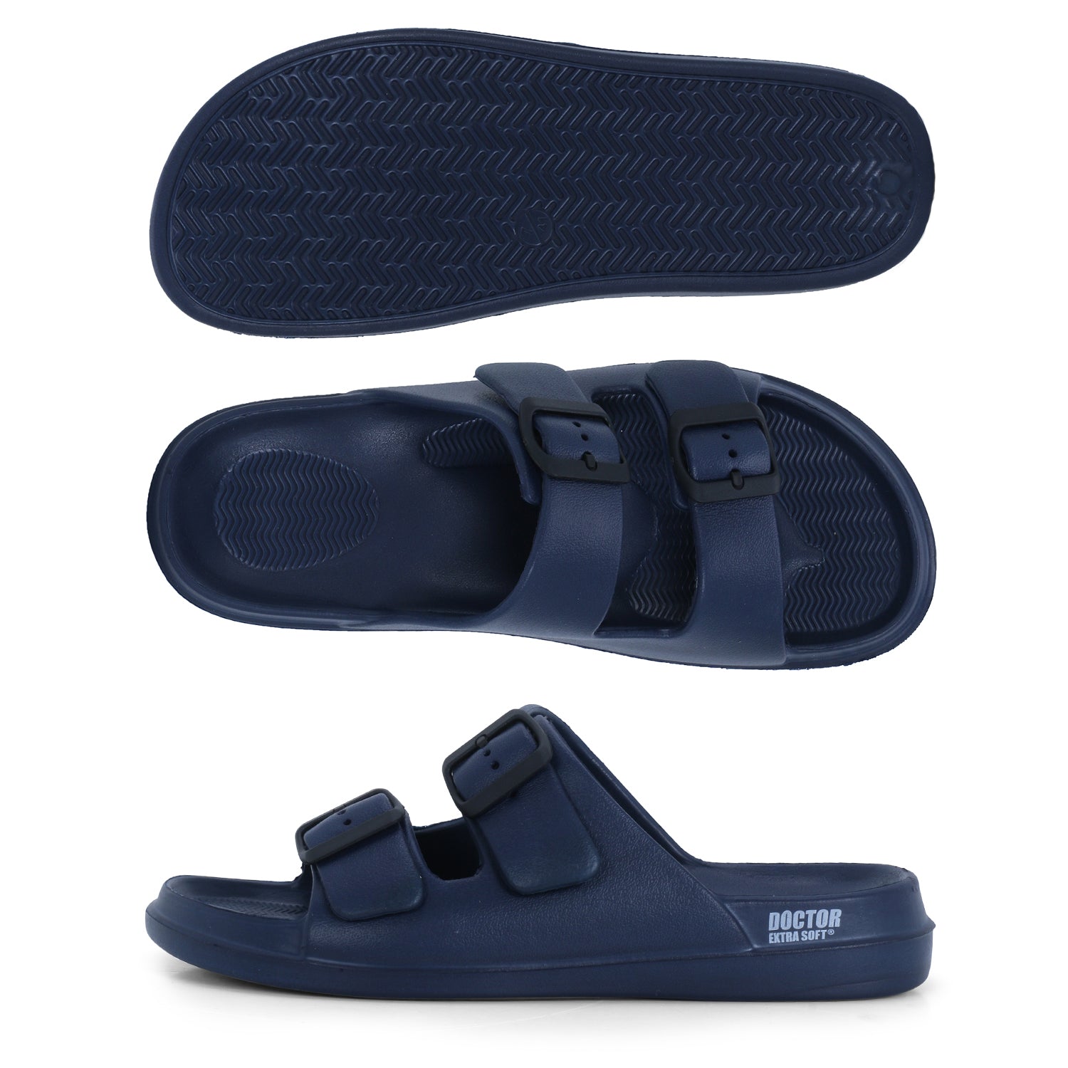 DOCTOR EXTRA SOFT D-505 Men's Classic Cushion Sliders/Slippers with Adjustable Buckle Strap for Adult | Comfortable & LightWeight |Stylish & Anti-Skid| Waterproof & Everyday Flip Flops for Gents/Boys