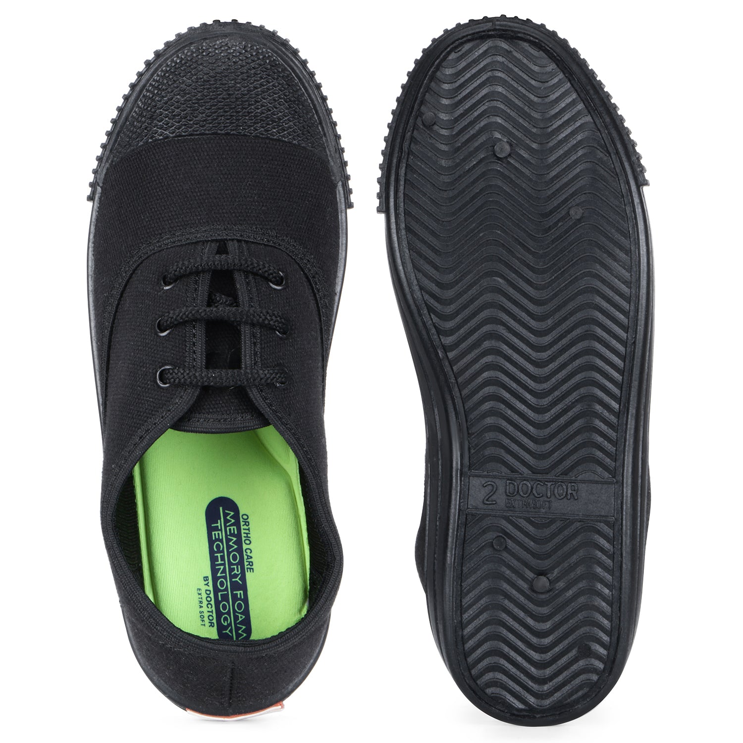 DOCTOR EXTRA SOFT D-3004 Uniform Tennis Canvas School Shoes with Laces Black & White for Boys & Girls | Memory Foam Cushion & Anti-Bacterial Technology| Lightweight | Comfortable| Durable & Anti-Skid