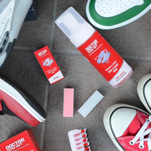 DOCTOR EXTRA SOFT Sports & Sneaker Care Kit |150 ml Shoe Foam Cleaner with Free Brush Quickly Remove Dirt & Stains Shoes Like White/Canvas/Tennis/Trainers/Nubuck/Suede/Loafers