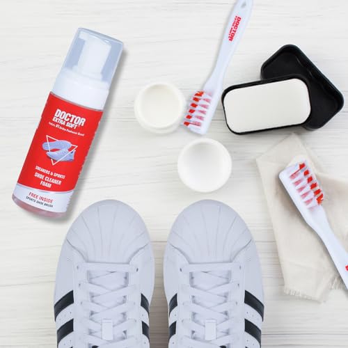 DOCTOR EXTRA SOFT Sports & Sneaker Care Kit |150 ml Shoe Foam Cleaner with Free Brush Quickly Remove Dirt & Stains Shoes Like White/Canvas/Tennis/Trainers/Nubuck/Suede/Loafers
