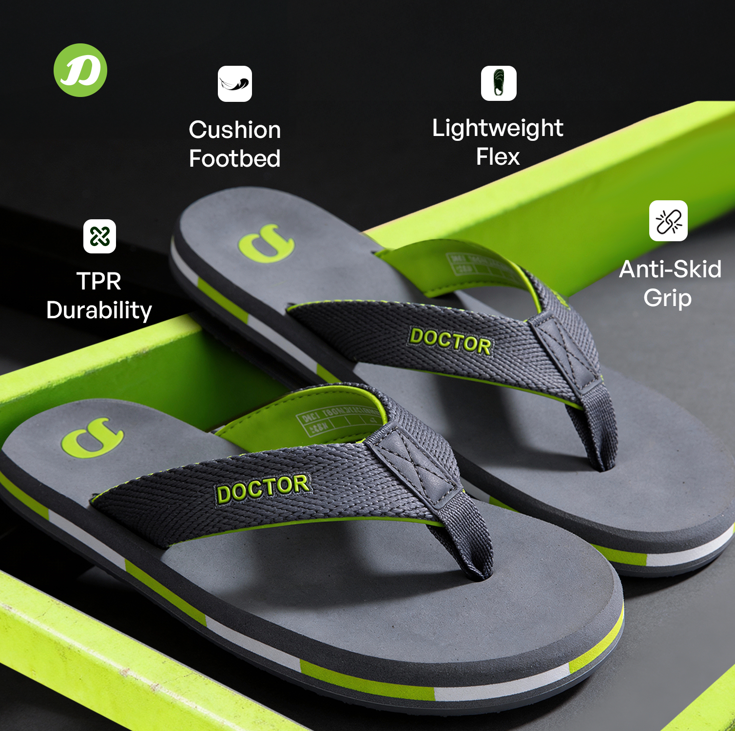 DOCTOR EXTRA SOFT D-35 Men's Flip Flops — Cushion Footbed & Orthopedic