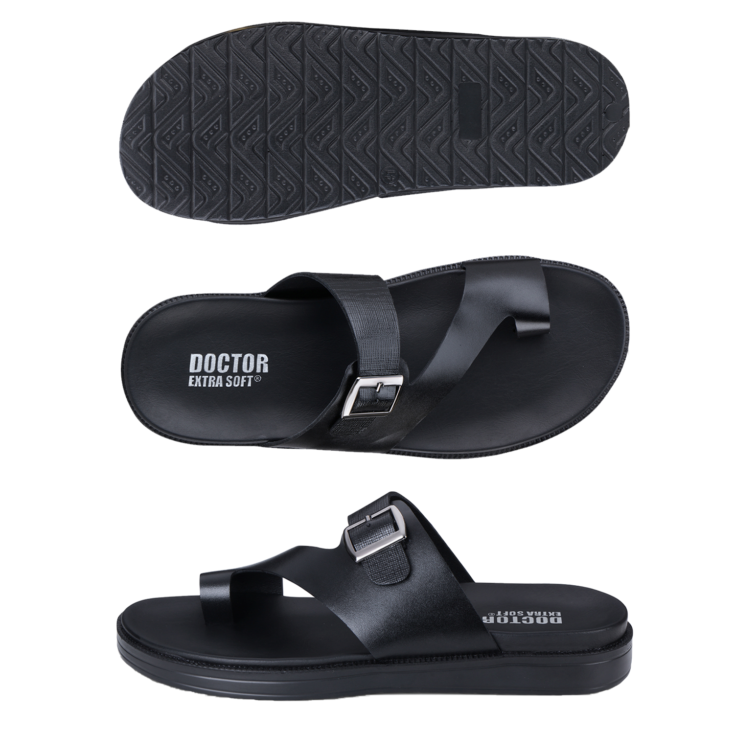 DOCTOR EXTRA SOFT Men's Classic Casual Original Leather Thong Black/Brown Sandals/Chappals with Memory Foam Cushion| Stylish & Non-Slip|Comfortable | Lightweight |Flip flops Slippers Gents & Boys F-1