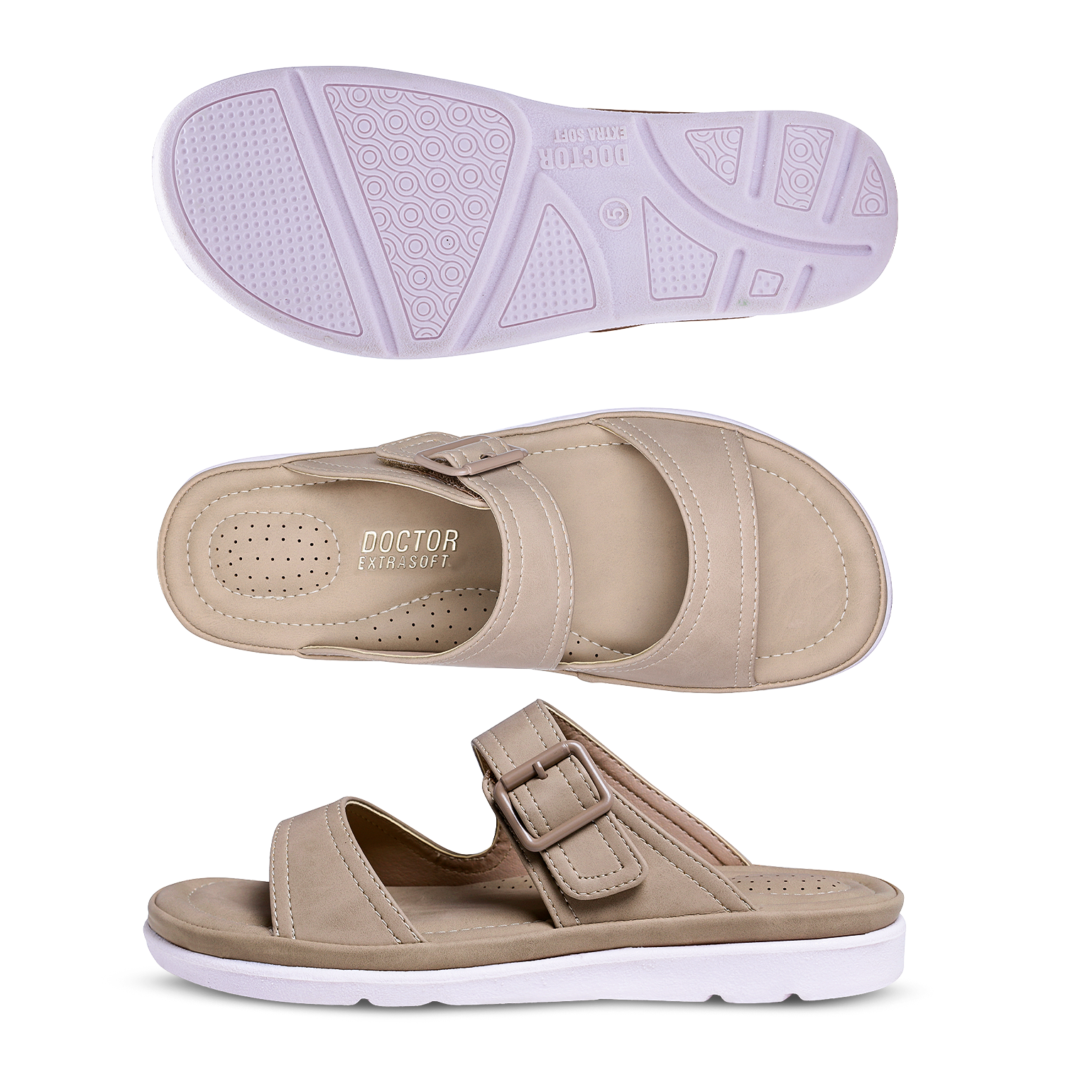 DOCTOR EXTRA SOFT Womens Flat Memory Foam Slippers/Flip-Flops Fashion Stylish Casual Comfortable Diabetic Orthopedic Lightweight Synthetic Slip-On Sandals With Adjustable Buckle For Girls D-631