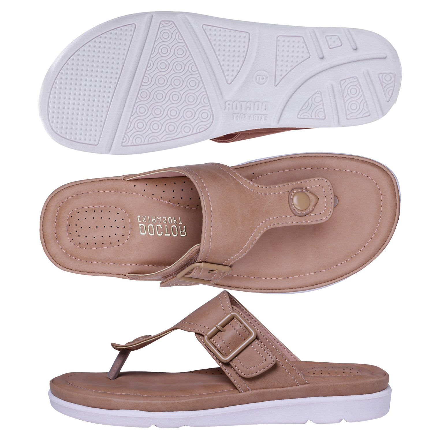 DOCTOR EXTRA SOFT Womens Flat Memory Foam Slippers/Flip-Flops Fashion Stylish Casual Comfortable Diabetic Orthopedic Lightweight Synthetic Slip-On Sandals With Adjustable Buckle For Girls D-630