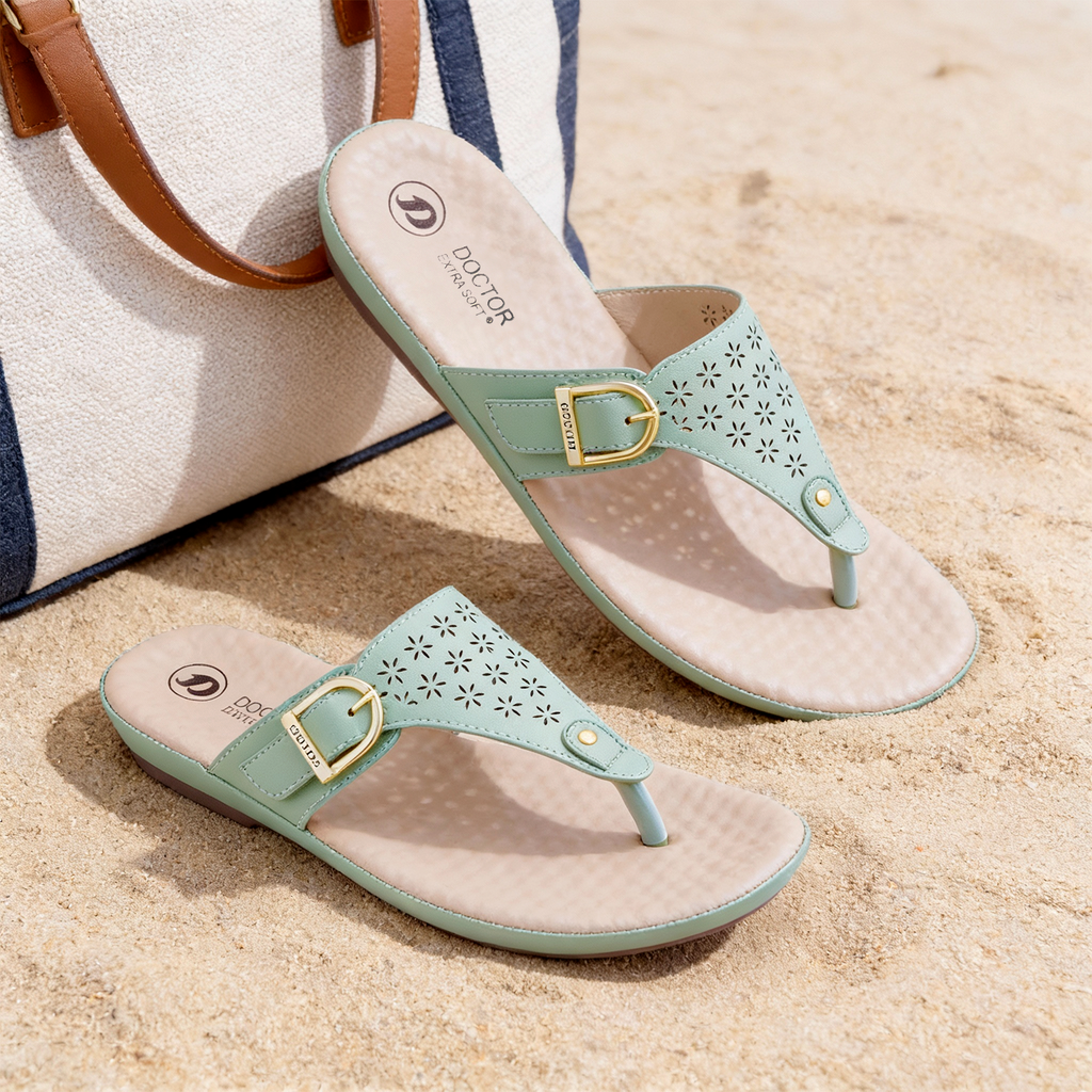 DOCTOR EXTRA SOFT Women’s Orthopedic Flat Sandals | Comfortable Slip-On Diabetic Flip-Flops with Memory Foam | Lightweight Casual Cushioned Daily Wear Slippers with Adjustable Strap for Girls D-627