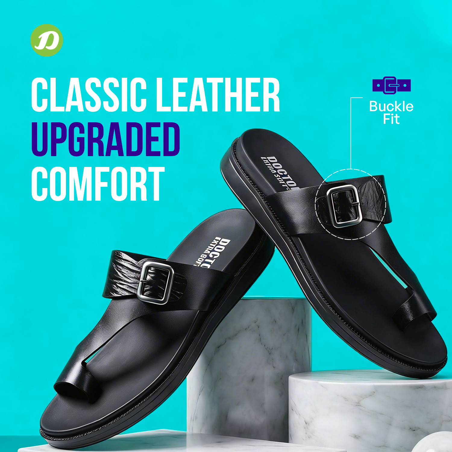 DOCTOR EXTRA SOFT Men's Classic Casual Original Leather Thong Black/Brown Sandals/Chappals with Memory Foam Cushion| Stylish & Non-Slip|Comfortable | Lightweight |Flip flops Slippers Gents & Boys F-1