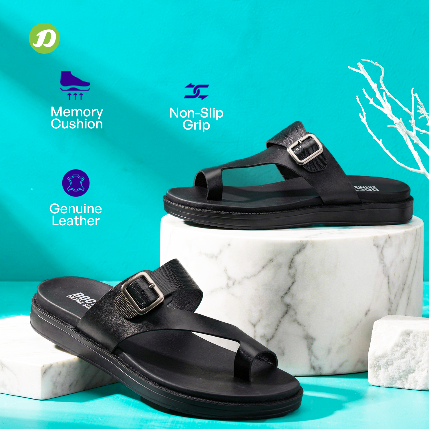 DOCTOR EXTRA SOFT Men's Classic Casual Original Leather Thong Black/Brown Sandals/Chappals with Memory Foam Cushion| Stylish & Non-Slip|Comfortable | Lightweight |Flip flops Slippers Gents & Boys F-1