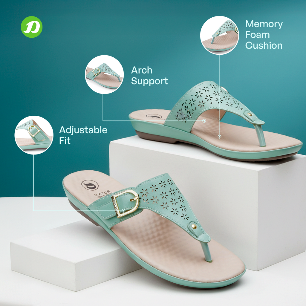 DOCTOR EXTRA SOFT Women’s Orthopedic Flat Sandals | Comfortable Slip-On Diabetic Flip-Flops with Memory Foam | Lightweight Casual Cushioned Daily Wear Slippers with Adjustable Strap for Girls D-627