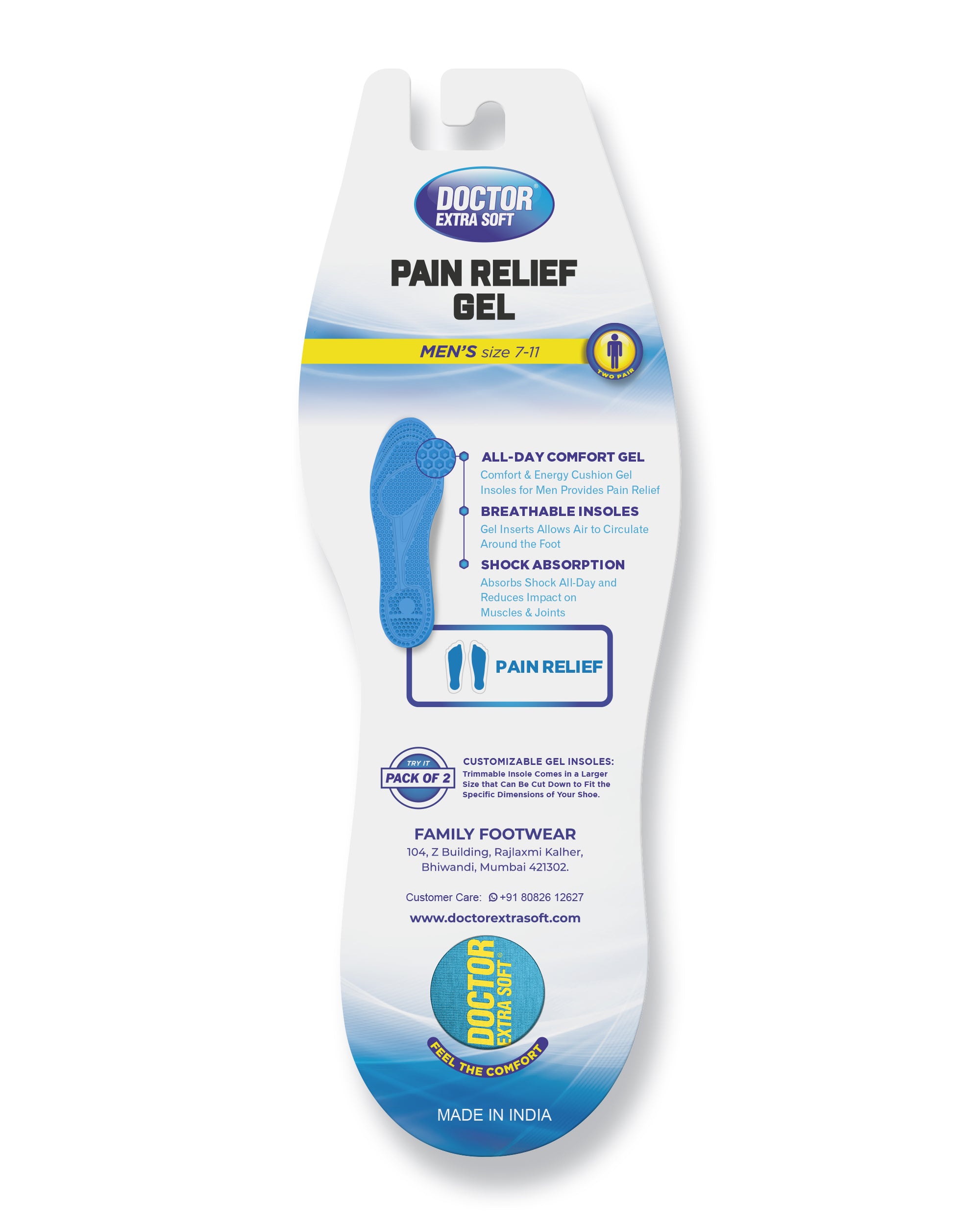 DOCTOR EXTRA SOFT Pain Relief Trimmable Gel Insoles Pack of 2 Pair for Men's Size 7-11| Comfortable & Breathable| Lightweight & Durable| Ideal For Loose Shoes or Replacing Existing Insoles/Inserts