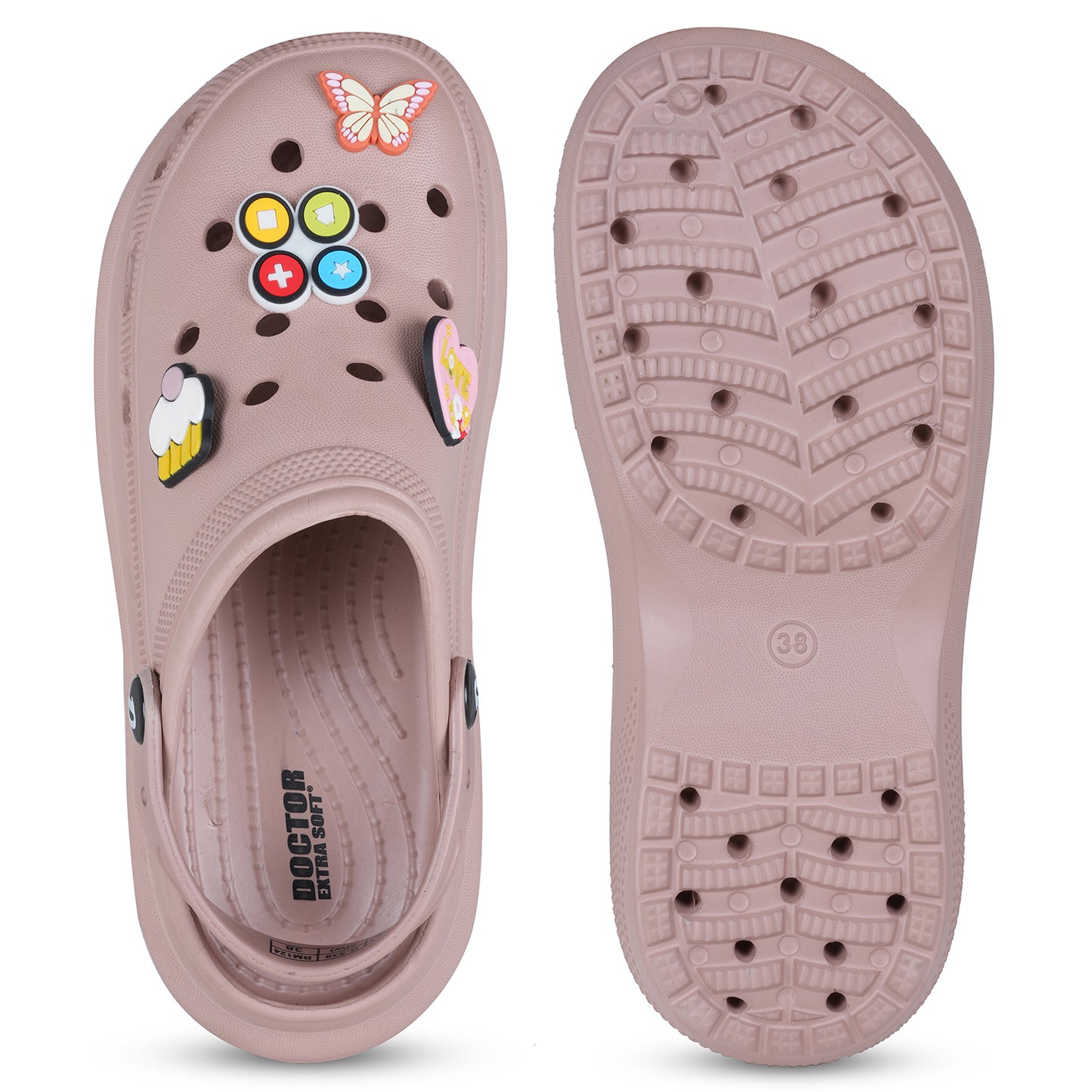 DOCTOR EXTRA SOFT D-538 Women's Premium Extra Comfortable Clogs/Sandals with Cute Charms & Adjustable Back Strap for Adult| Lightweight Stylish & Anti-Skid| Waterproof Everyday Use Mules Girls/Ladies