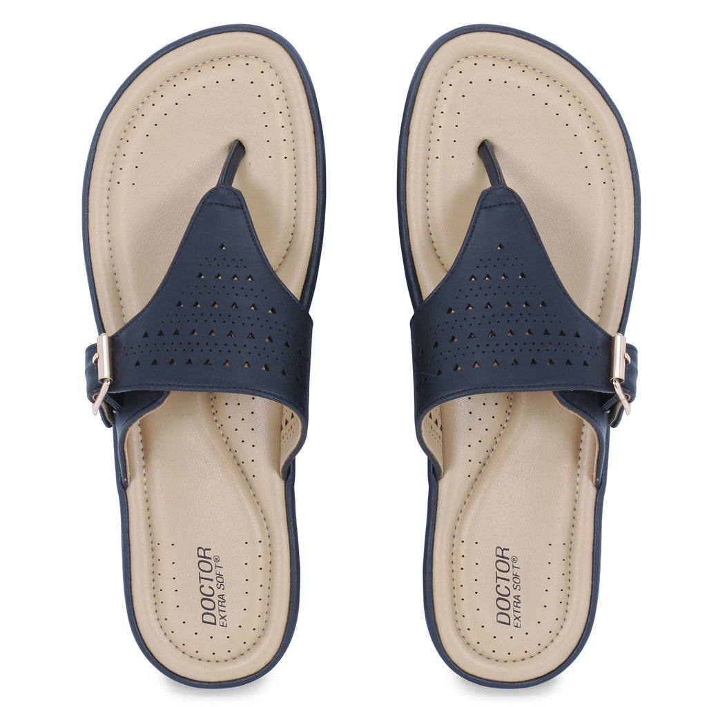 DOCTOR EXTRA SOFT 609 Women's Flat Memory Foam Slippers/Flip-Flops Fashion Stylish Casual Comfortable Diabetic Orthopedic Lightweight Synthetic Slip-on Sandals with Adjustable Buckle for Girls/Ladies