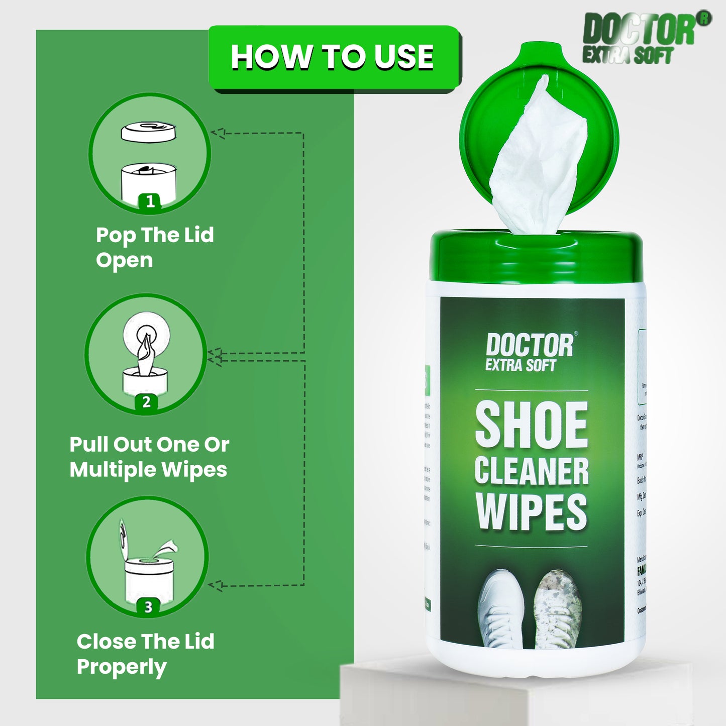 Doctor Extra Soft D-921 Shoe Cleaner Wet Wipes For Shoes/Loafers/Sandals/Slippers/Athletic Shoes/Sneakers/White Shoes/Tennis Shoes/Scrub Off Dirt/Mud/Grass Stains - 50 Wipes (Ready to Use)