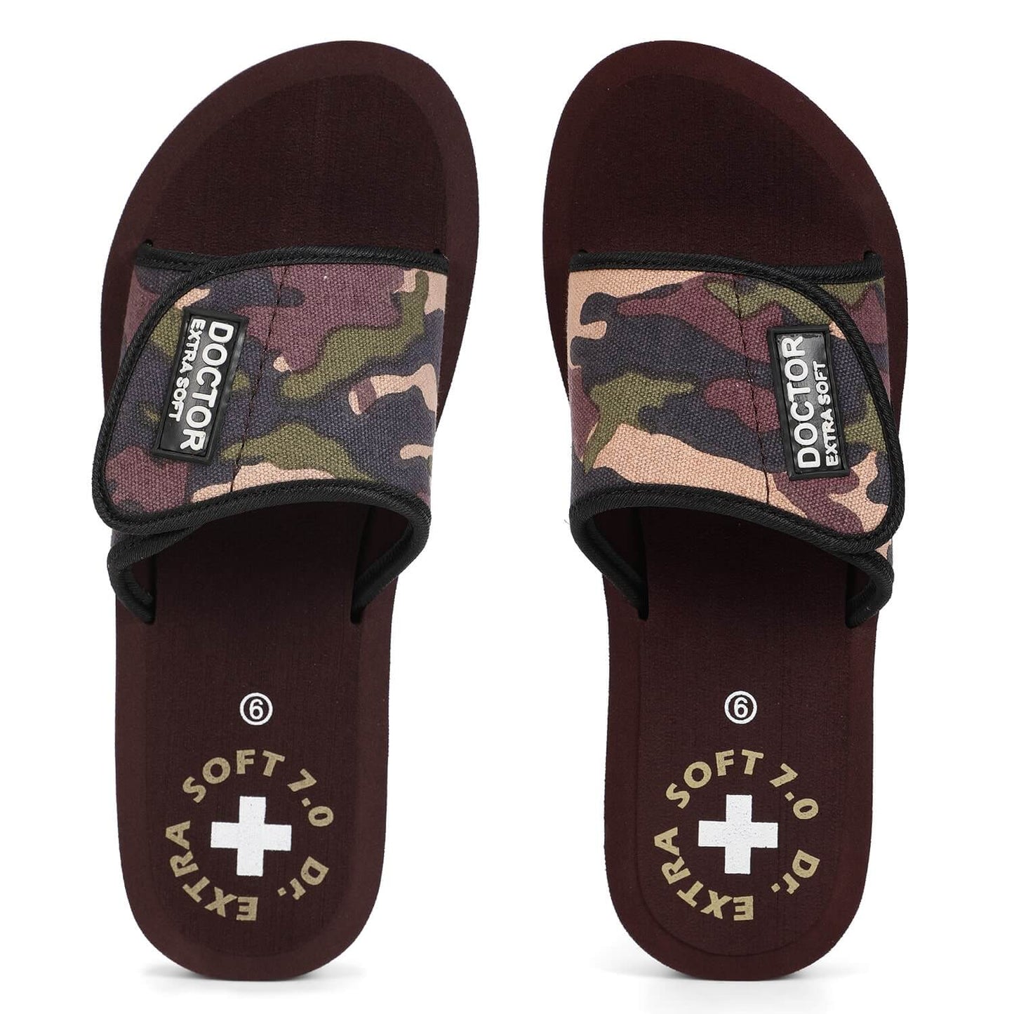 DOCTOR EXTRA SOFT D-54 Women's Camo Slippers Comfortable For Pregnancy Swelling With Adjustable Velcro Straps Camouflaged Sliders
