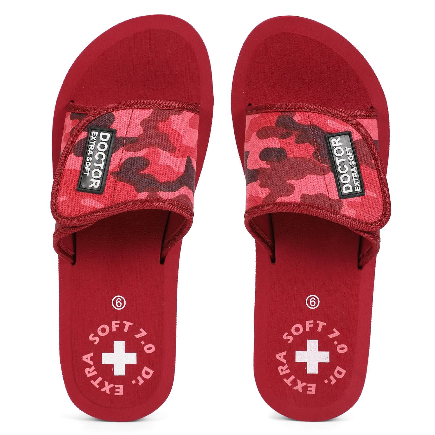 DOCTOR EXTRA SOFT D-54 Women's Camo Slippers Comfortable For Pregnancy Swelling With Adjustable Velcro Straps Camouflaged Sliders