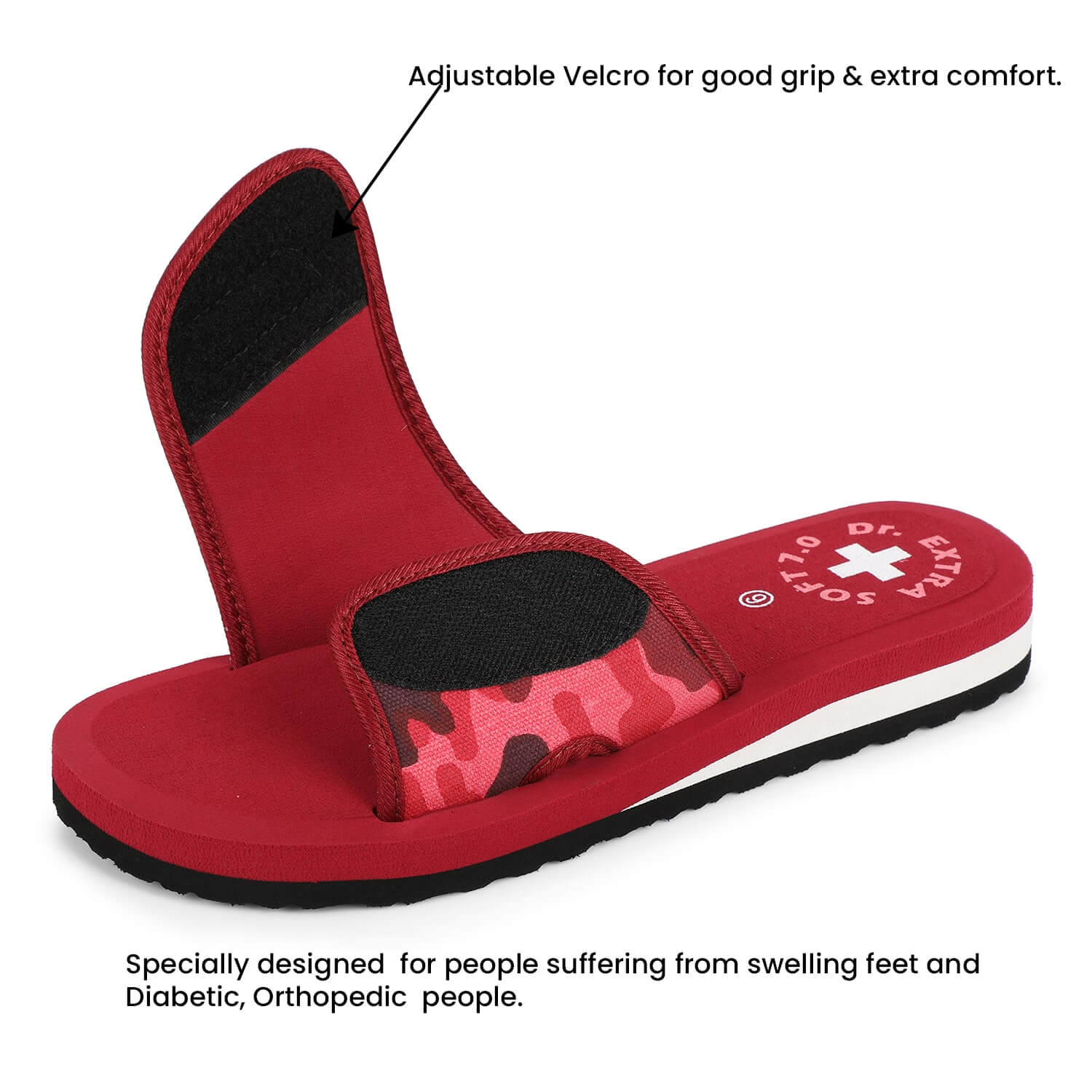 DOCTOR EXTRA SOFT D-54 Women's Camo Slippers Comfortable For Pregnancy Swelling With Adjustable Velcro Straps Camouflaged Sliders