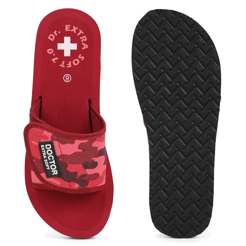 DOCTOR EXTRA SOFT D-54 Women's Camo Slippers Comfortable For Pregnancy Swelling With Adjustable Velcro Straps Camouflaged Sliders