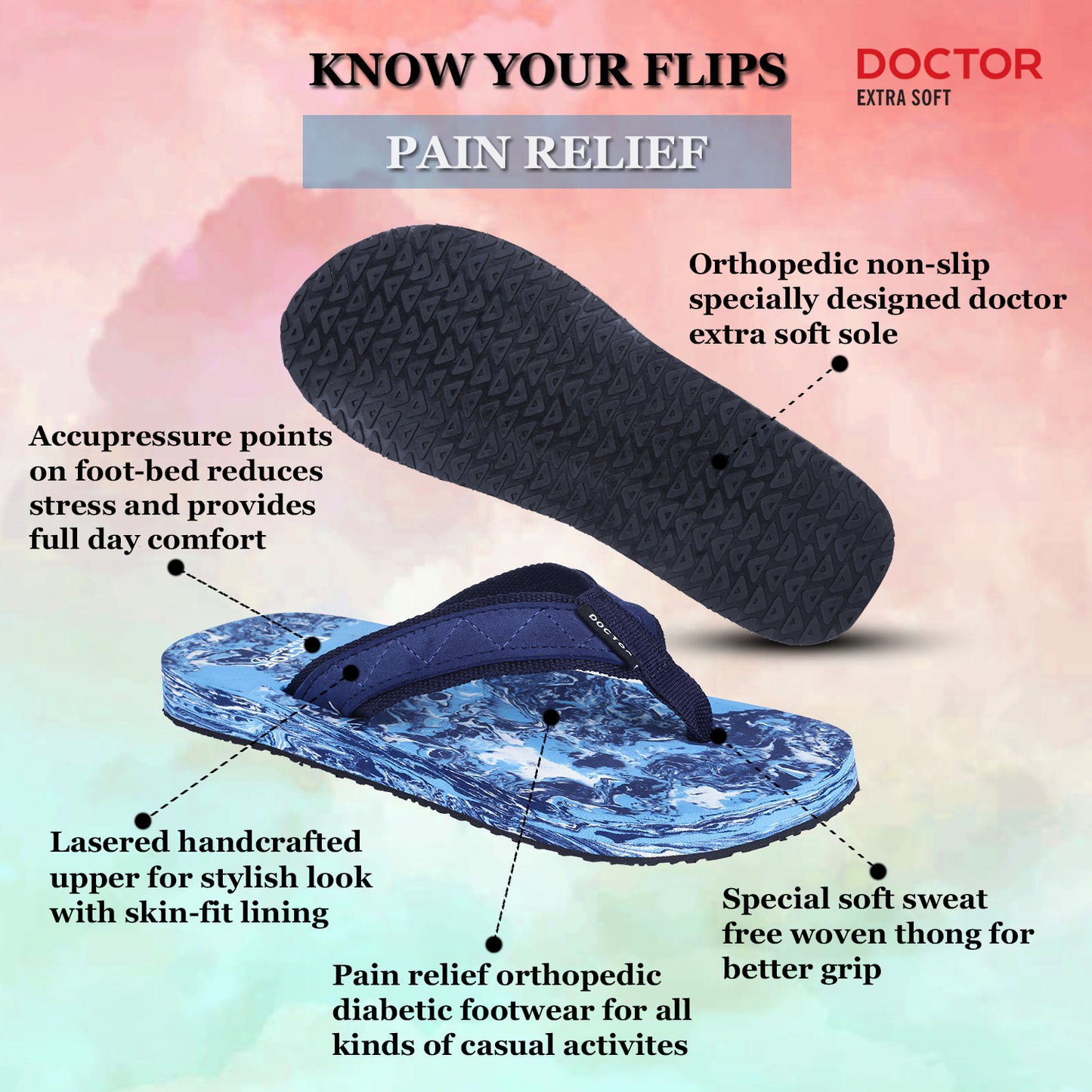 Doctor Extra Soft D-29 Men's Wood Anti Skid Flip flop/ Rubber Slippers, Colorful & Attractive House Sliders