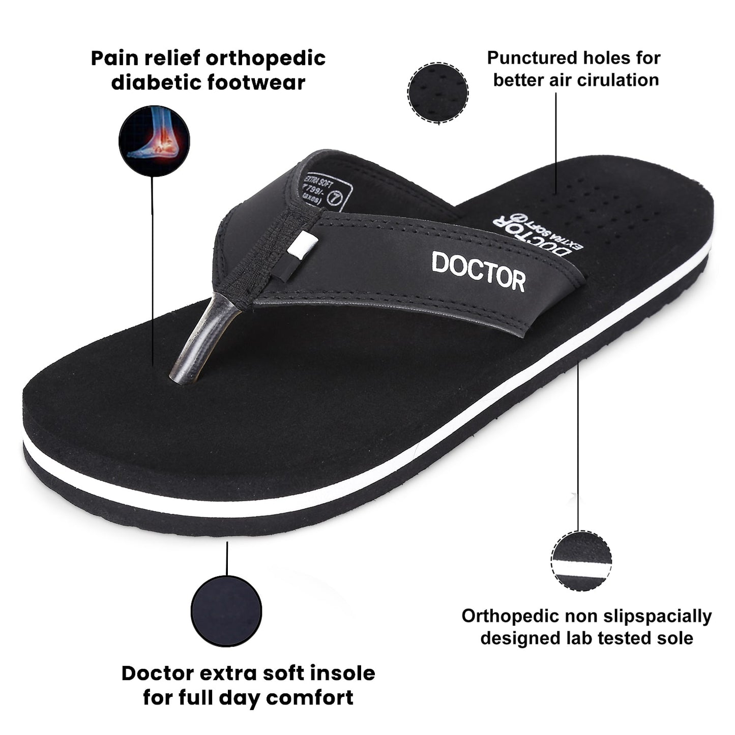 DOCTOR EXTRA SOFT D-24 Men's Sliders, Skin Friendly EVA Provides Optimum Support To Heel