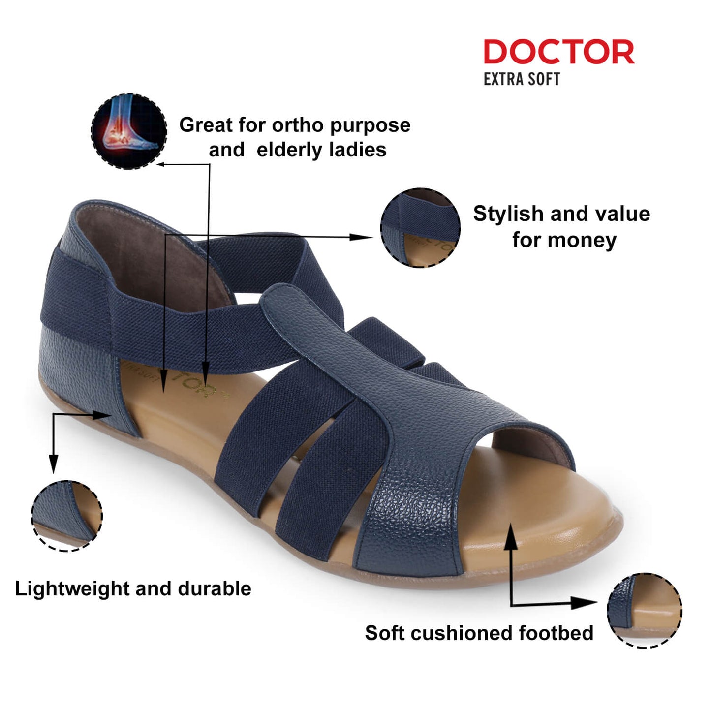 DOCTOR EXTRA SOFT Women's Sandals ART-539, Ortho & Diabetic Foot Problems, Lightweight & Durable
