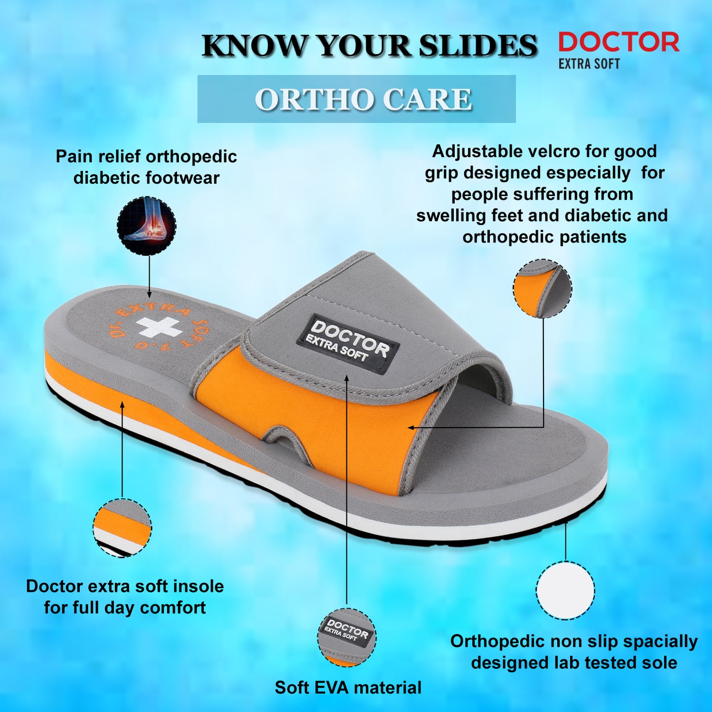 DOCTOR EXTRA SOFT D-51 Men's Velcro Adjustable Straps Super Comfort Dr Sliders Flipflops and House Slippers for Gent's & Boy's