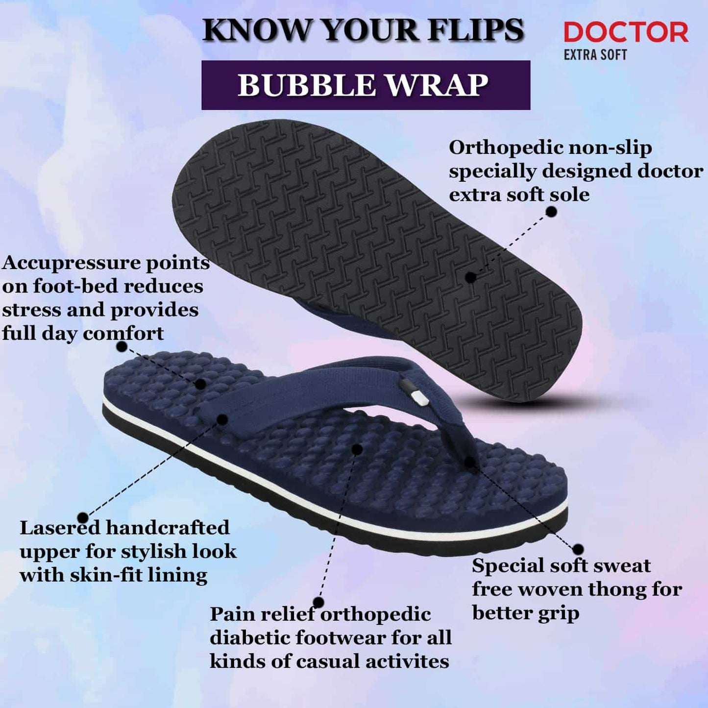 DOCTOR EXTRA SOFT D-30 Bubble  Softy House Slipper for Men's Ortho Car , Flip-Flop Daily Use