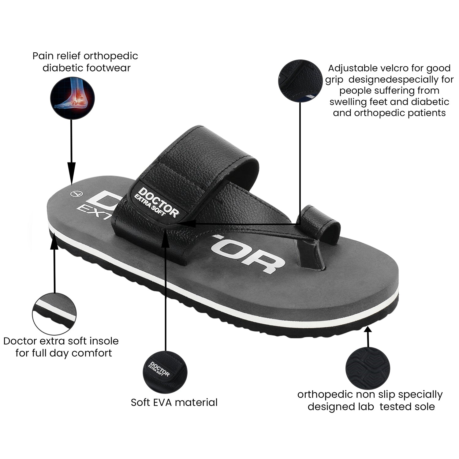 DOCTOR EXTRA SOFT D-26 One Toe Slippers for Men Ortho Care Orthopaedic Diabetic Dr Stylish House Flip-Flop & Thump Ring Slip on for Gents-Boys