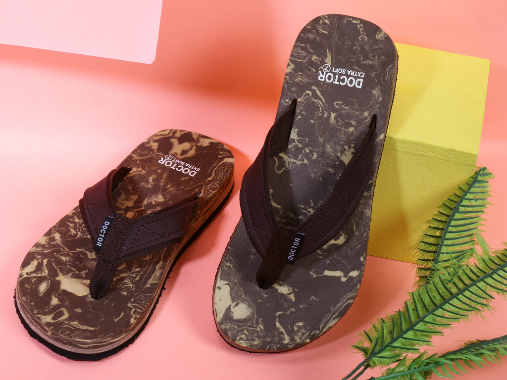 Doctor Extra Soft D-29 Men's Wood Anti Skid Flip flop/ Rubber Slippers, Colorful & Attractive House Sliders