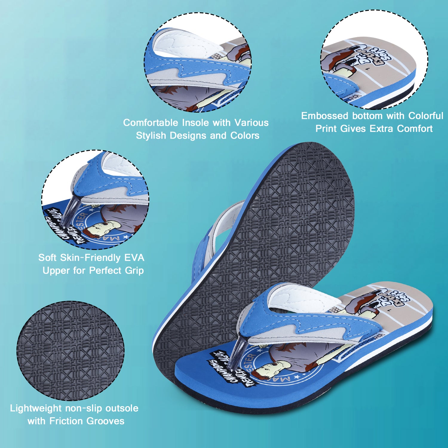 DOCTOR EXTRA SOFT Unisex-Child Kids Flip-Flop (Champions Print) Soft Comfortable Indoor & Outdoor Slippers Stylish Non-Slip Slide Home Casual Cool Cartoon Cute House Chappals For Boys & Girls