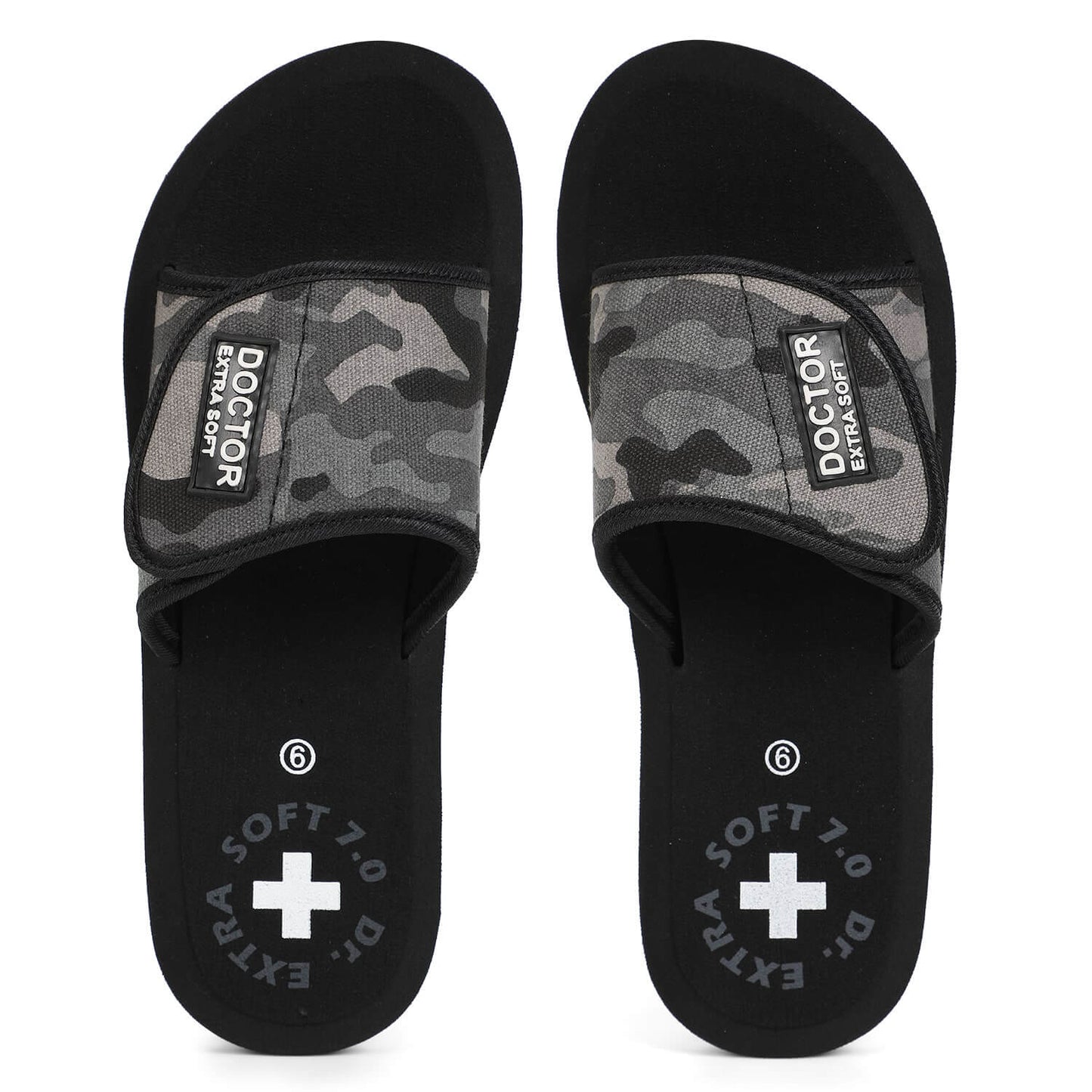 DOCTOR EXTRA SOFT D-54 Women's Camo Slippers Comfortable For Pregnancy Swelling With Adjustable Velcro Straps Camouflaged Sliders