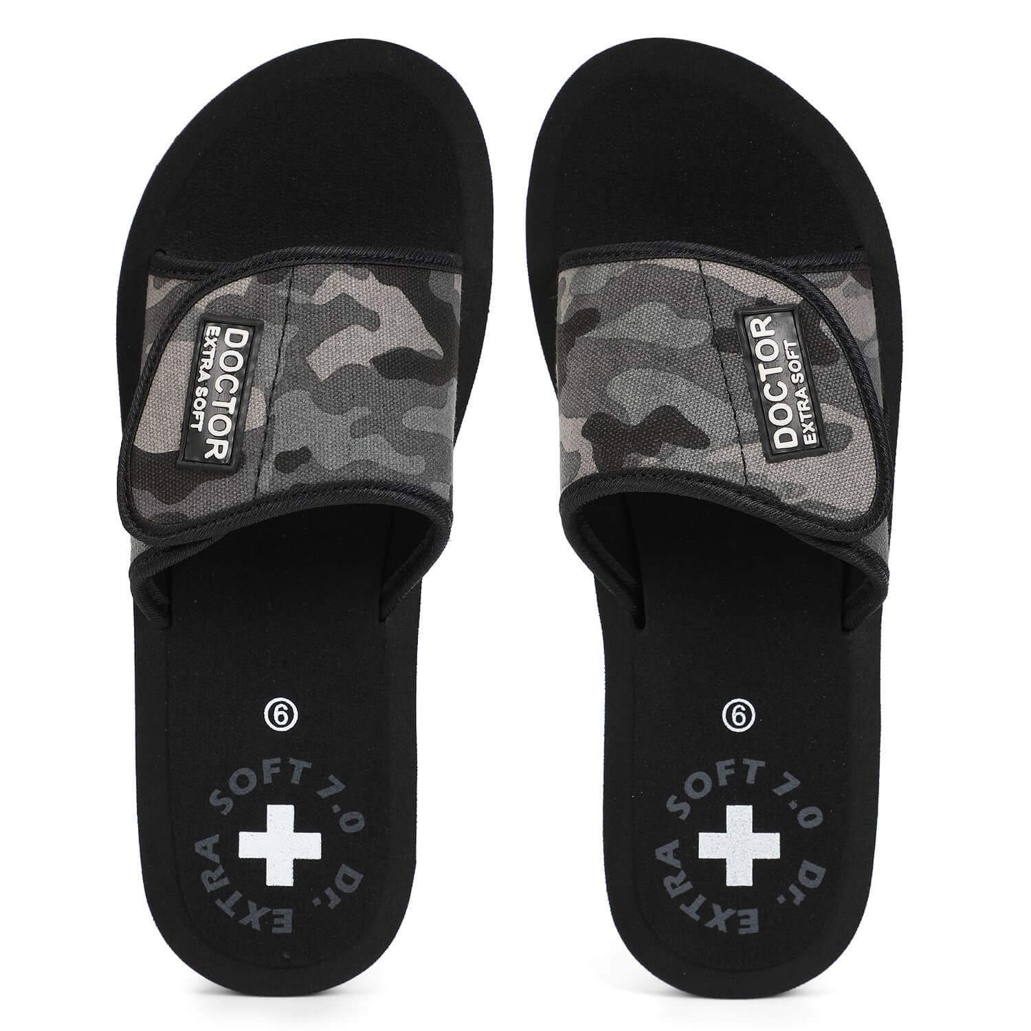 DOCTOR EXTRA SOFT D-54 Women's Camo Slippers Comfortable For Pregnancy Swelling With Adjustable Velcro Straps Camouflaged Sliders