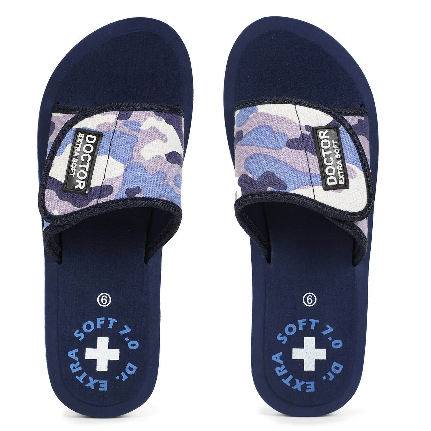 DOCTOR EXTRA SOFT D-54 Women's Camo Slippers Comfortable For Pregnancy Swelling With Adjustable Velcro Straps Camouflaged Sliders