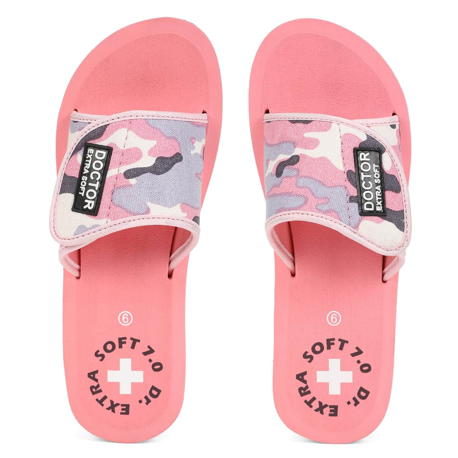 DOCTOR EXTRA SOFT D-54 Women's Camo Slippers Comfortable For Pregnancy Swelling With Adjustable Velcro Straps Camouflaged Sliders